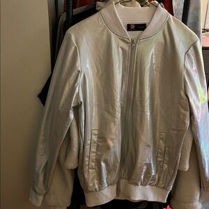 K Metallic Silver Bomber Jacket for Women